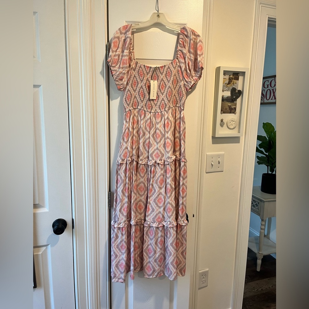 Moon River Coral and White Textured Dress